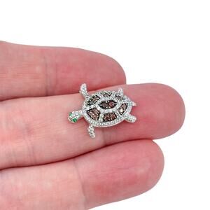 Turtle Pendant with Cubic Zirconia Stones | Sterling Silver 925 Animal Jewelry